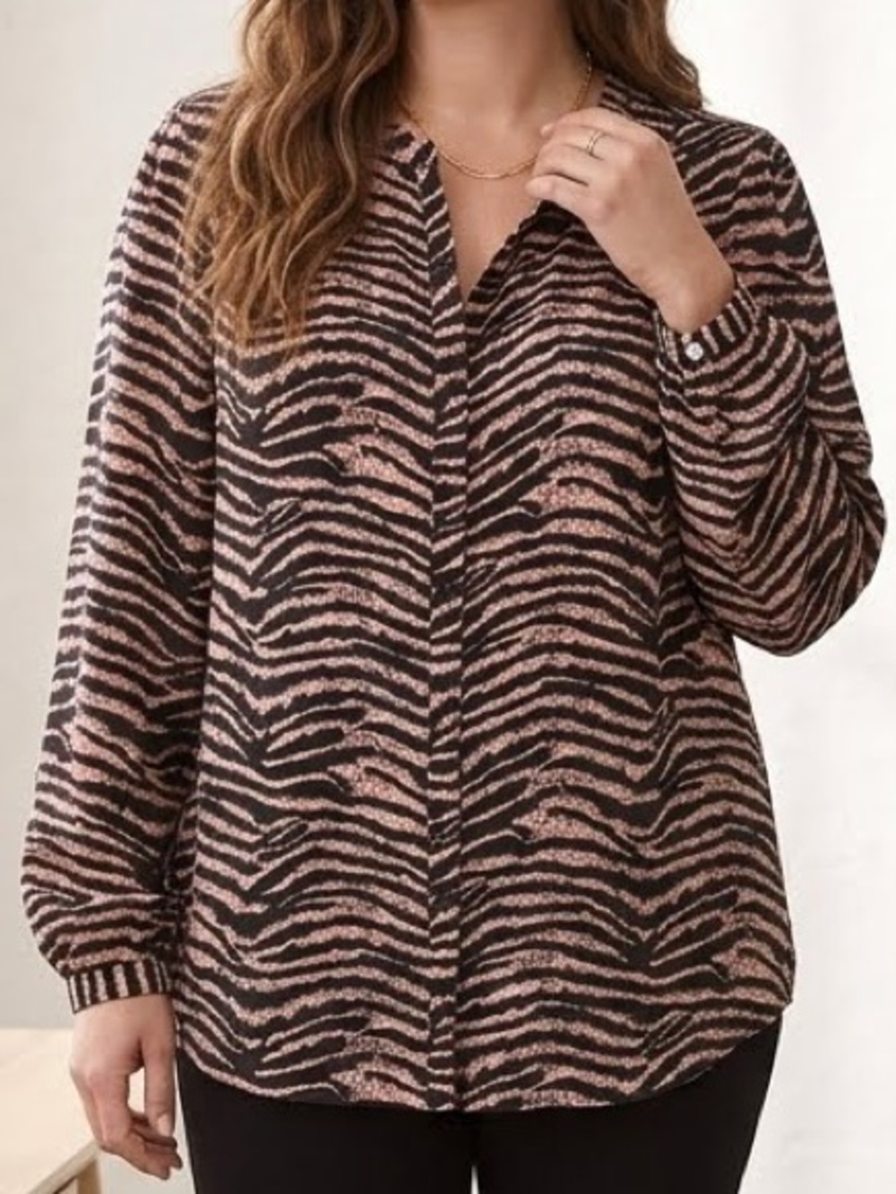 Joie Button-Up Blouse Black Blush Pink Zebra Animal Print Puff Sleeves large